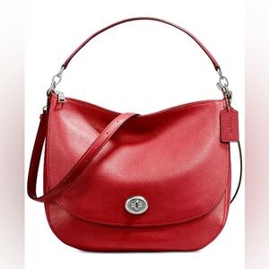 Coach - Pebbled Leather Turnlock Hobo Bag RED 24771
